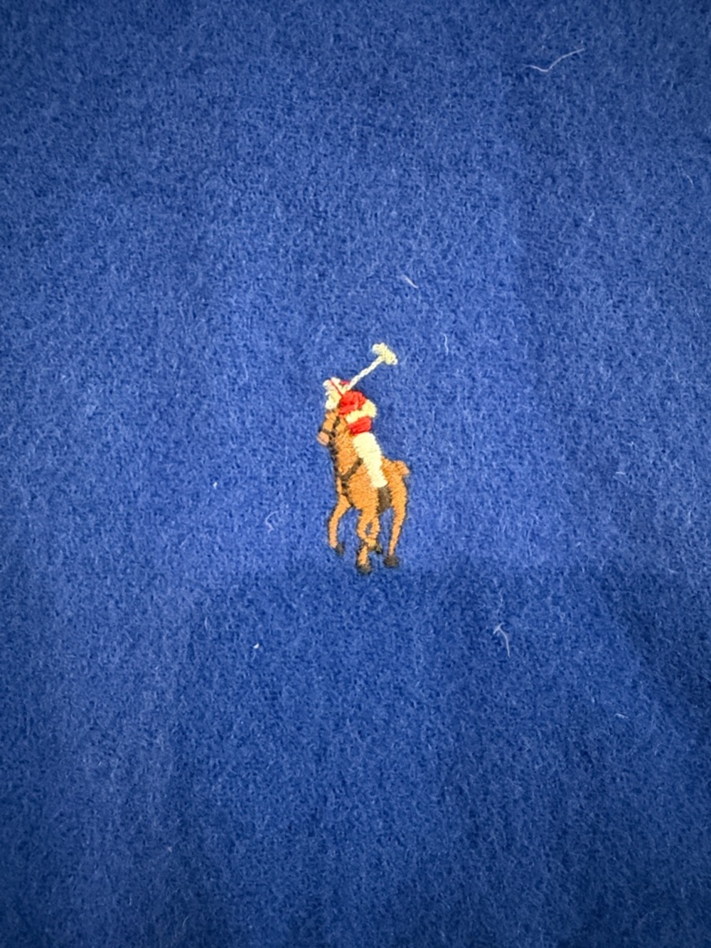 POLO Ralph Lauren Cobalt Blue Fringed Wool Scarf with Pony Embroidery - Picture 3 of 9